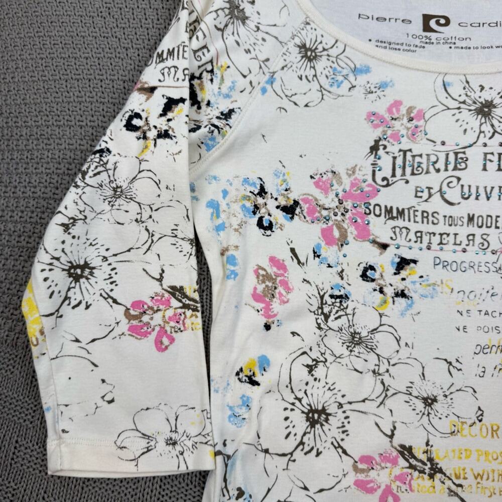 Pierre Cardin Y2K Vintage Floral French Theme 3/4 Sleeve Top ~ Medium - Picture 3 of 11